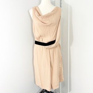 New Max & Co Size 8 Rose Peach, Black Sleeveless Cowl Neck Drape Wrap Dress